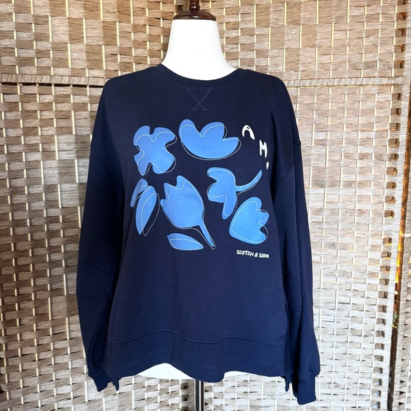 NWT Scotch & Soda navy blue graphic print sweatshirt XL - Picture 2 of 13